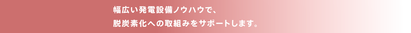 幅広い発電設備ノウハウで、脱炭素化への取組みをサポートします。